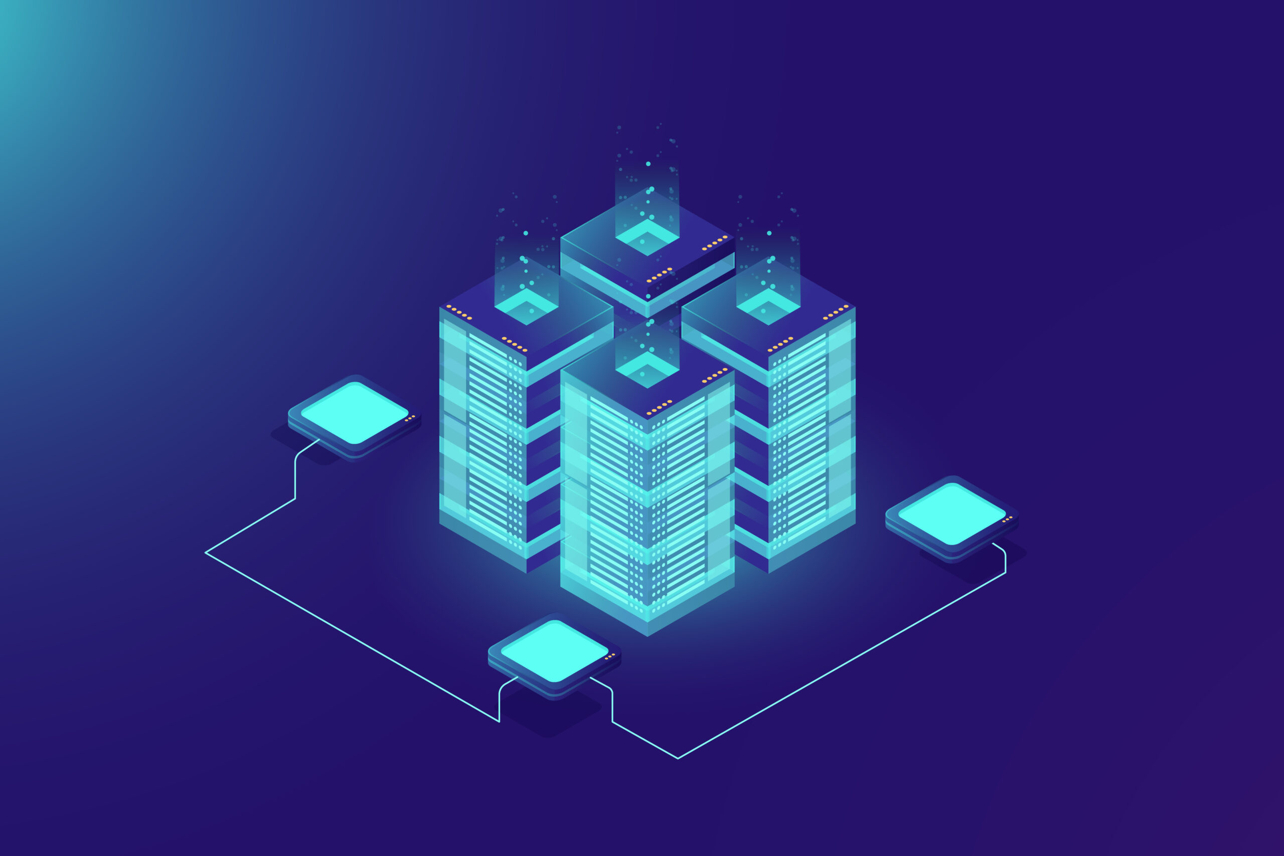 Server room rack, blockchain technology, token api access, data center, cloud storage concept, data axchange protocol illustration, dark neon gradient background Server room rack, blockchain technology, token api access, data center, cloud storage concept, data exchange protocol illustration, dark neon gradient background