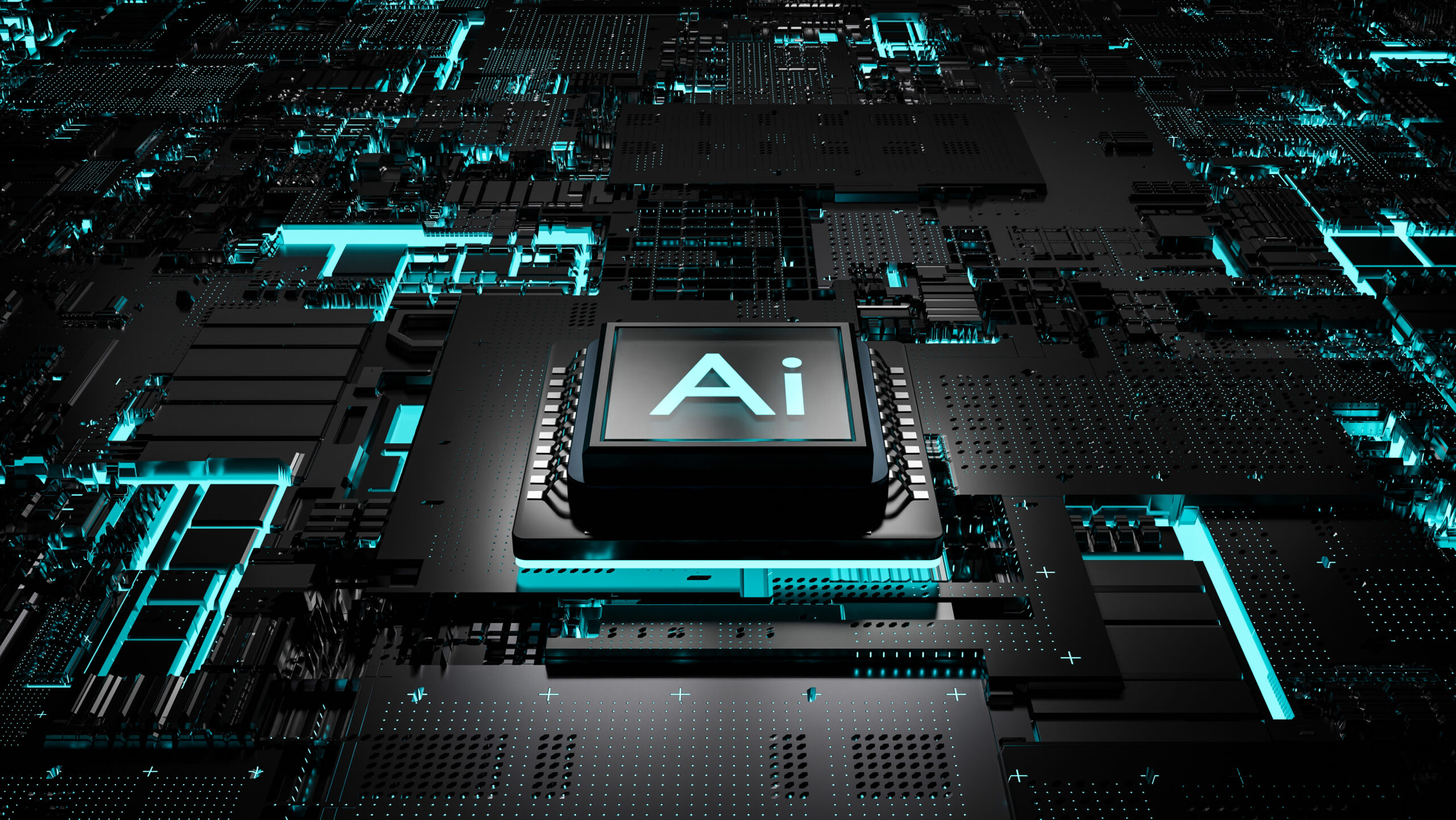 Artificial intelligence processor, smart microchip, 3D illustration