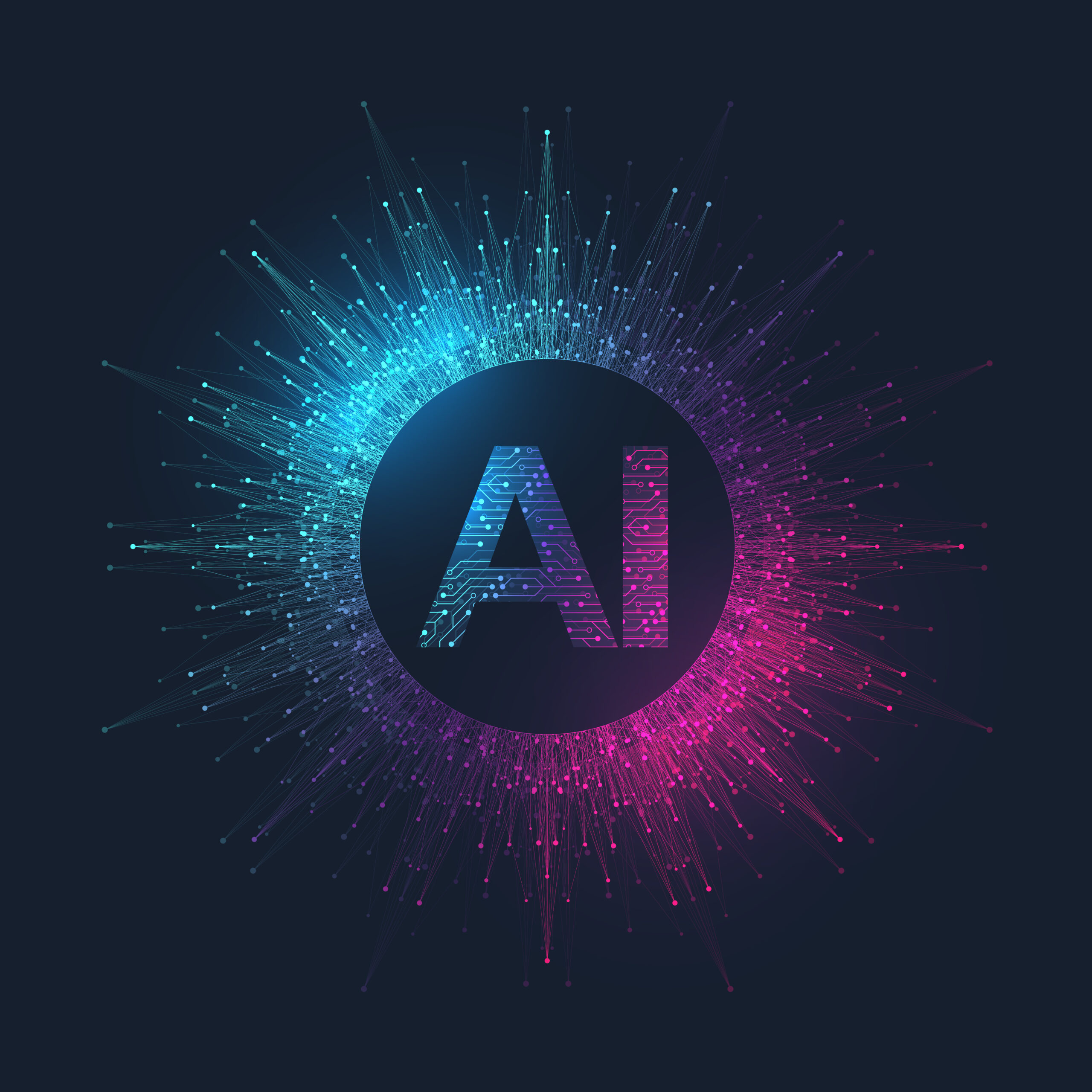 Artificial Intelligence Logo Plexus effect. Future Tech Logo AI. Artificial Intelligence and Machine Learning Concept. Vector symbol AI. Neural networks and another modern technologies concepts Artificial Intelligence Logo Plexus effect. Future Tech Logo AI. Artificial Intelligence and Machine Learning Concept. Vector symbol AI. Neural networks and another modern technologies concepts.