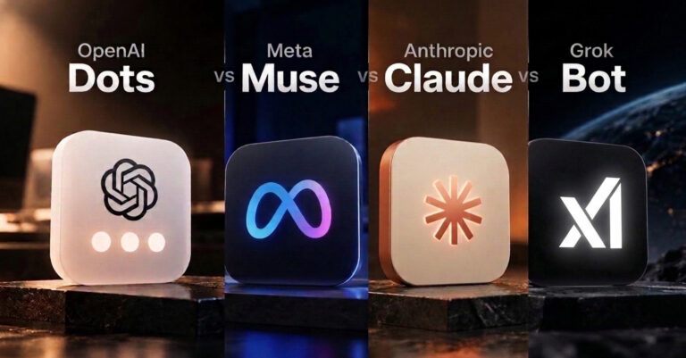 always-on AI agents compared — Meta Muse, ChatGPT dots, Grok Bot, and Claude